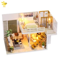 diy kit house miniature with furniture led music dust cover model building blocks toys for children casa de boneca k031