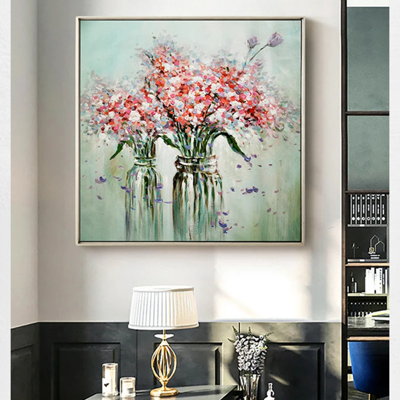 

100% ручная роспись абстрактный цветок искусство Масляная живопись на холсте настенное искусство без рамки картина украшение для живой комн...