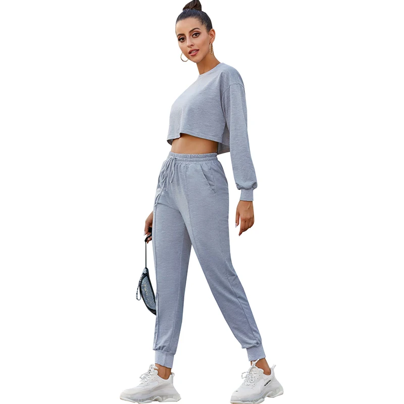 

JYSS grey women two piece sets grey short top and long pants dresy damskie ropa mujer two piece set women outfits 82270