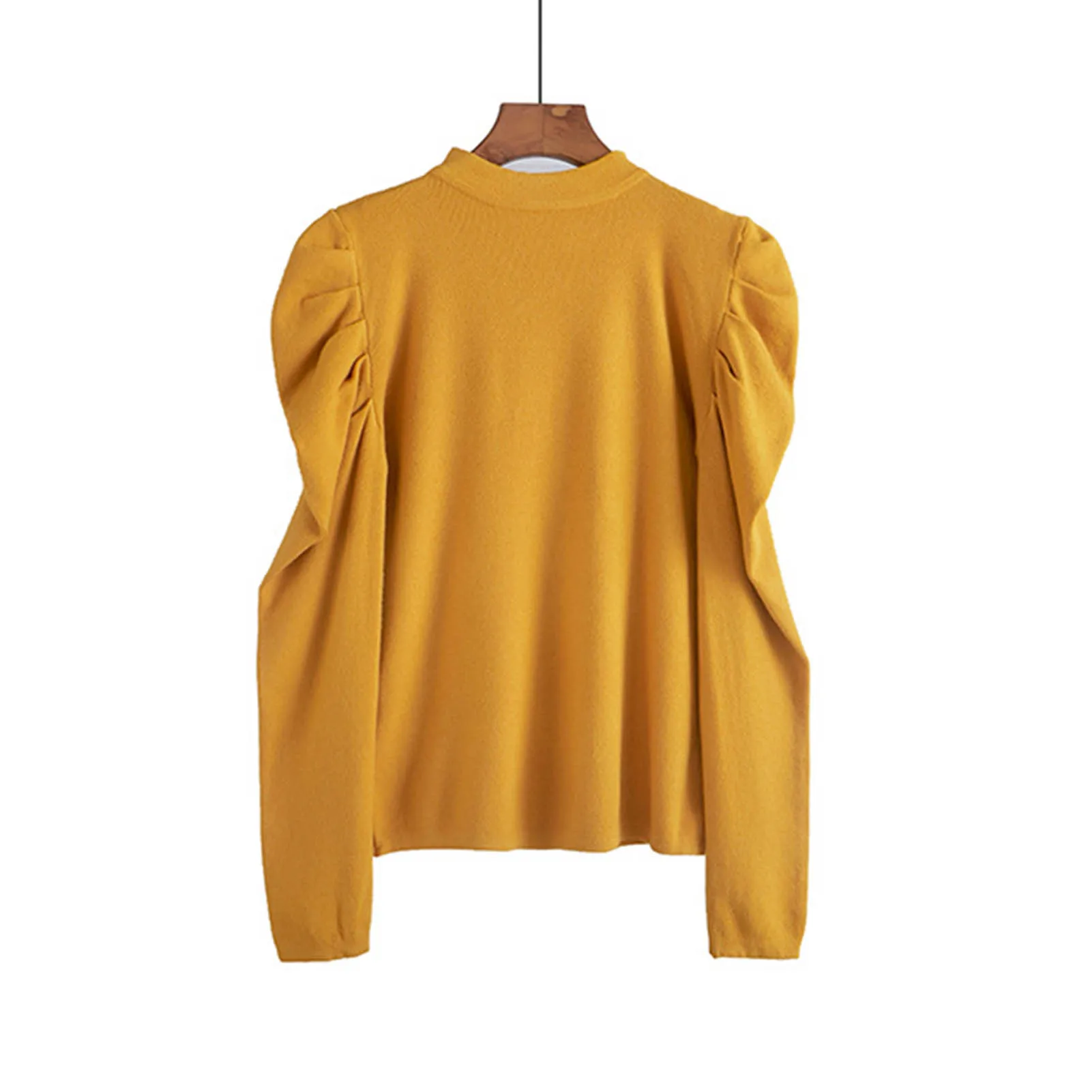 

Women Autumn 2020 new High quality Women Autumn Half Sleeve Solid Color Long Puff Sleeve Knitwear Slim Blouse Top dropship