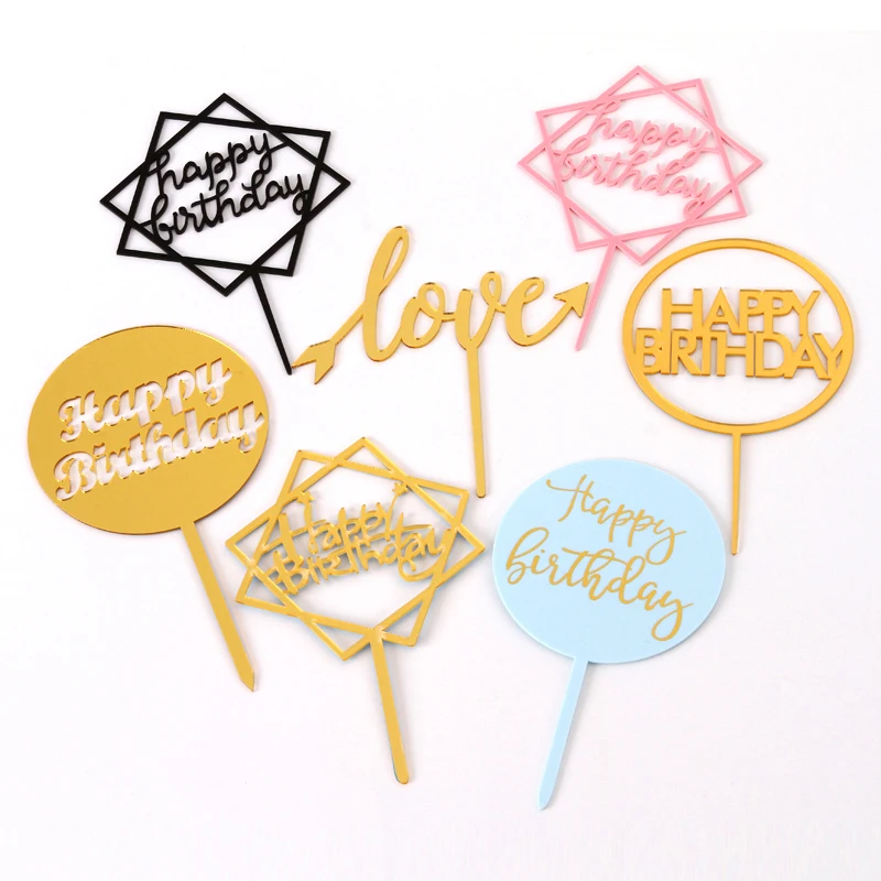 С золотым блеском Топпер для торта Днем Рождения акриловые буквы золотого и