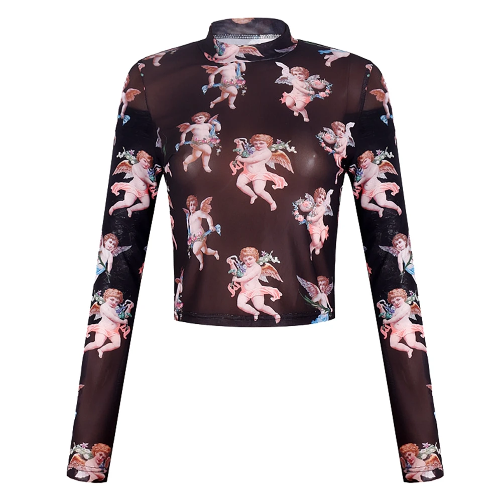 Для женщин топ с длинными рукавами Повседневная Блузка для девочек Прозрачная