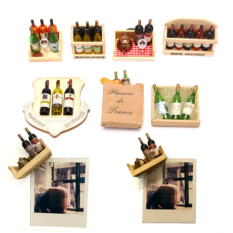 

1 Set 1:12 Doll House Mini Wine Bottles Fruit Box Candy Food Toy For Dollhouse Collectible Gift Miniature Accessories