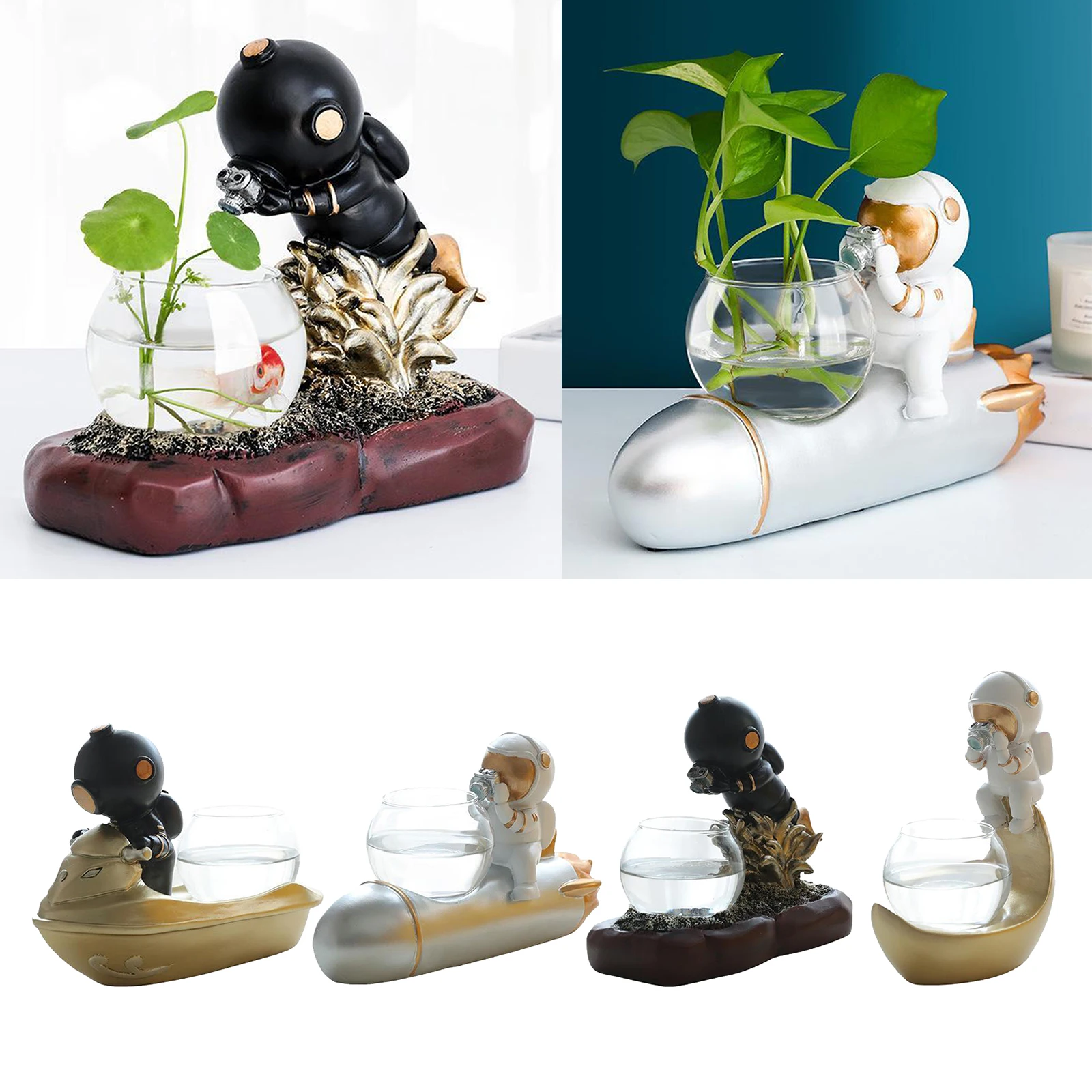 

Astronaut Style Hydroponic Plants Tank Glass Vase Pot Ornament Decor