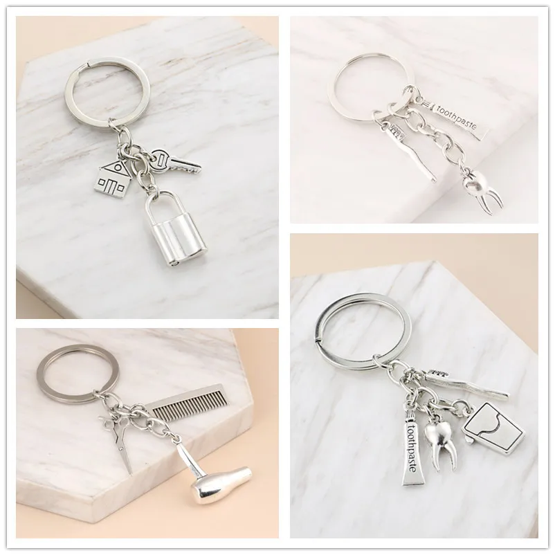 New Hairstylist Keychain Hair Salon Key Ring Hair Dryer Scissors Comb Key Chain Hairdresser Gifts For Women And Men DIY Jewelry