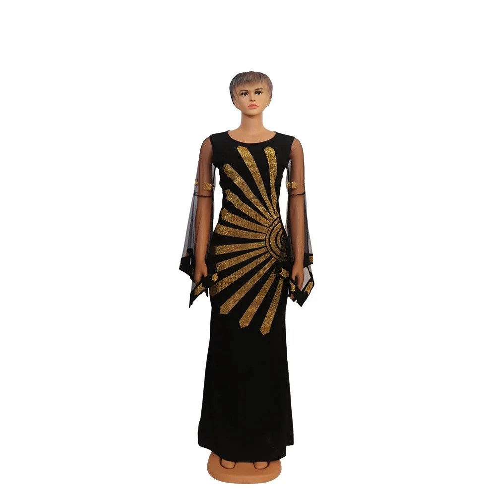 

New African Dresses For Women Elasticity Dashiki Flower Printed Dress Autumn Long Sleeve Evening Part Abaya Robe Gowns for Lady