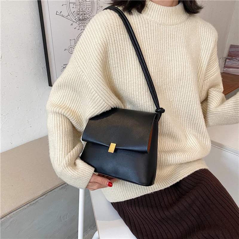 

Toposhine Round Shoulder Strap Women Bag Solid Leather Girl Shoulder Bag 2020 New Arrival Flap Pocket Lock Crossbody Bag
