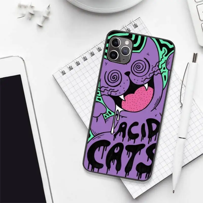 

Colourful Psychedelic Trippy Art cat Phone Case for iPhone 7 8 11 12 Pro X XS XR Samsung A S 6 7 9plus 10plus 21s 71