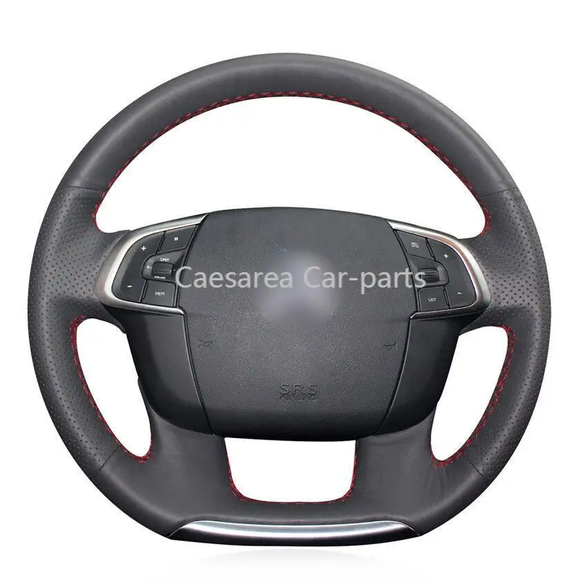 

For Citroen C4 C4L Car hand-sewn steering wheel cover black artificial leather