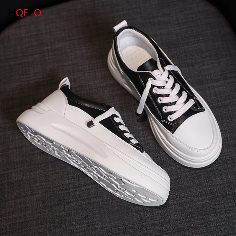 

wohdhe Women White Sneakers Platform Thick Bottom PU Leather Women Shoes Casual Vulcanized Shoes