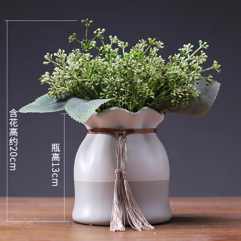 Vase with flowers Современная керамика ваза с ораментами лист лотоса с бахромой водная культура вазы мешок удачи Цветочная ваза центральный Свадебные украшения - Цвет: Vase with flowers