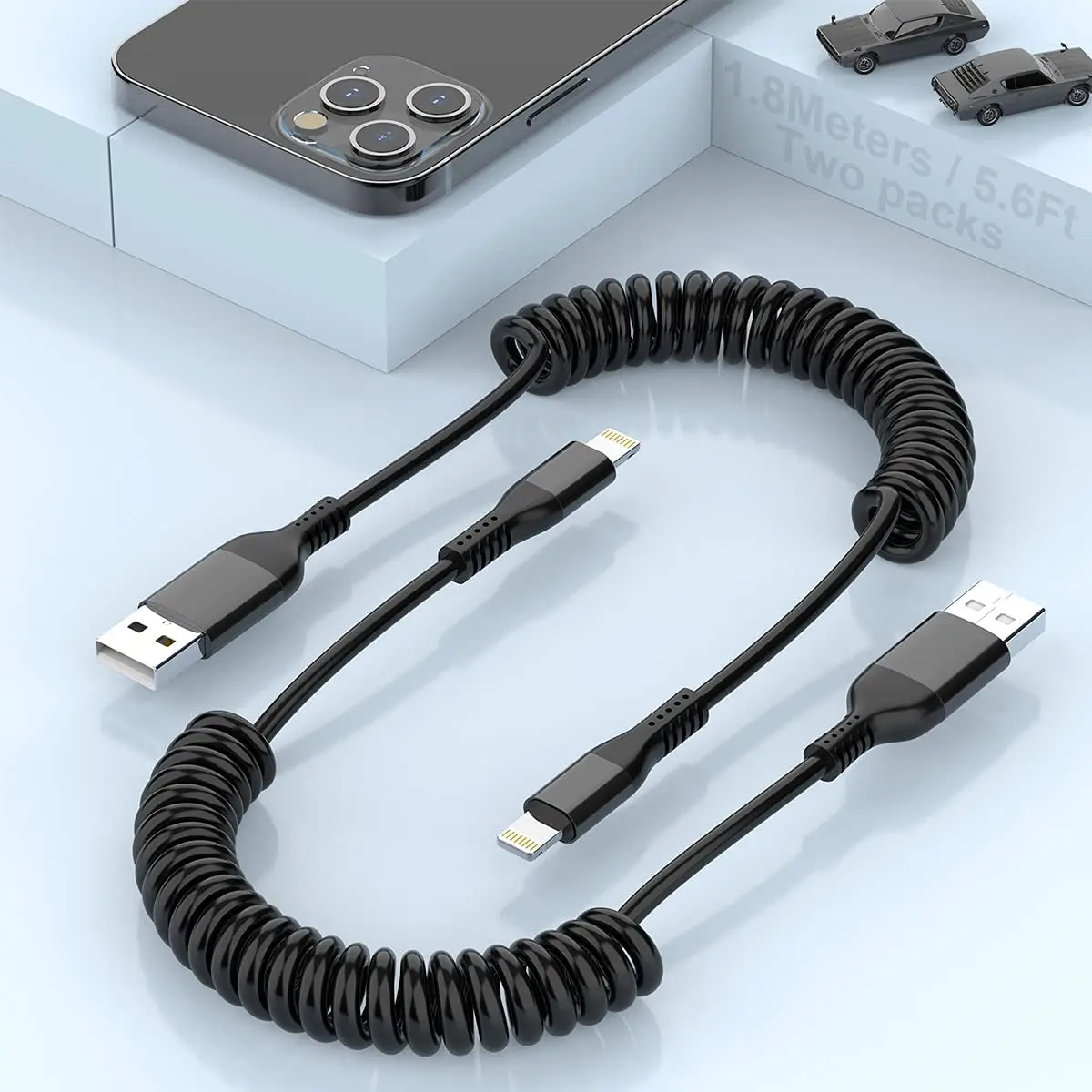 

2 Packs Coiled iPhone Charging Cable, [MFi Certified] Original Lightning to USB Cable, Retractable USB Charging Coiled Cable