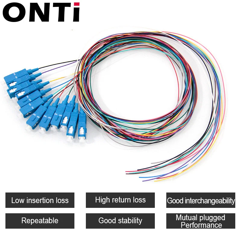 ONTi 12 Colors SC APC/UPC Pigtail-SM(9/125) Fiber Optical Patch Cord/Pigtail 1M fanout LC/UPC fiber optic Pigtails SM simplex