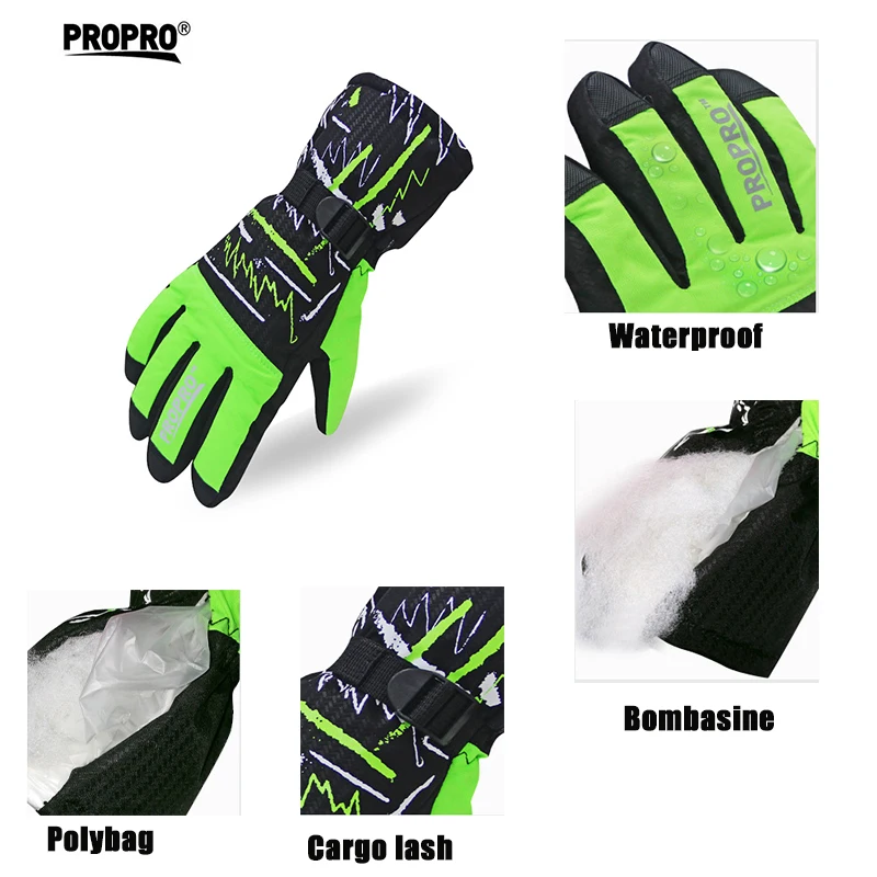 PROPRO Winter Ski Gloves Snowboard Fleece Waterproof Snowmobile Motorcycle Riding Gloves Unisex Snow Gloves