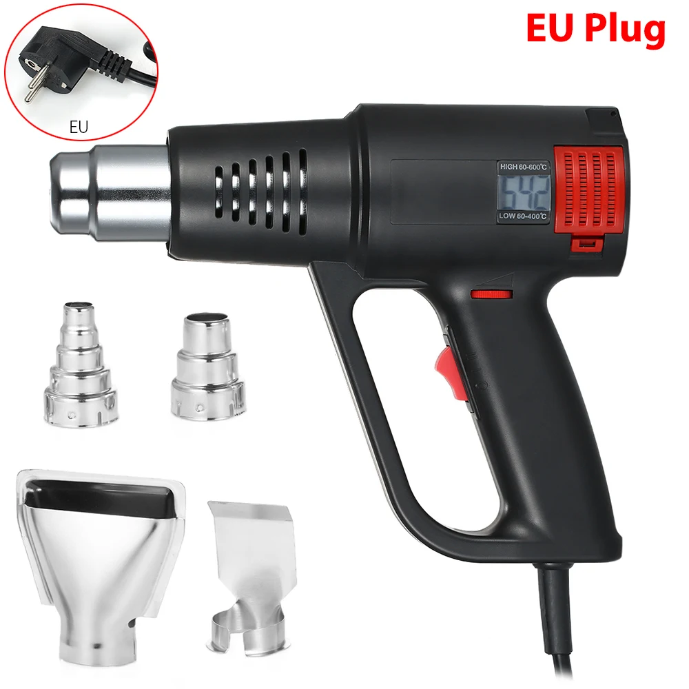 EU Plug 2000 Вт Тепловая пушка для пайки волос фен для горячего воздуха пистолет с контролем температуры строительный фен для волос тепловые пушки с 4 насадками электроинструменты - Цвет: EU Plug