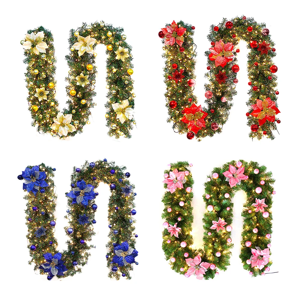 

9ft Christmas Garland with LED String Lights Xmas Tree Hanging Ornaments Home Mall Hotel Bar KTV Decoration Party Supplies