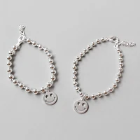 genuine s925 sterling silver fashion bead chain ball chain bracelet with smiley face expression