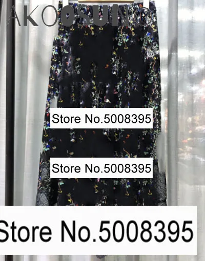 

Woman Velvet Floral Print Asymmetric Midi Skirt Elastic Waist Lace Embroidered Hem Fashion NEW 2021