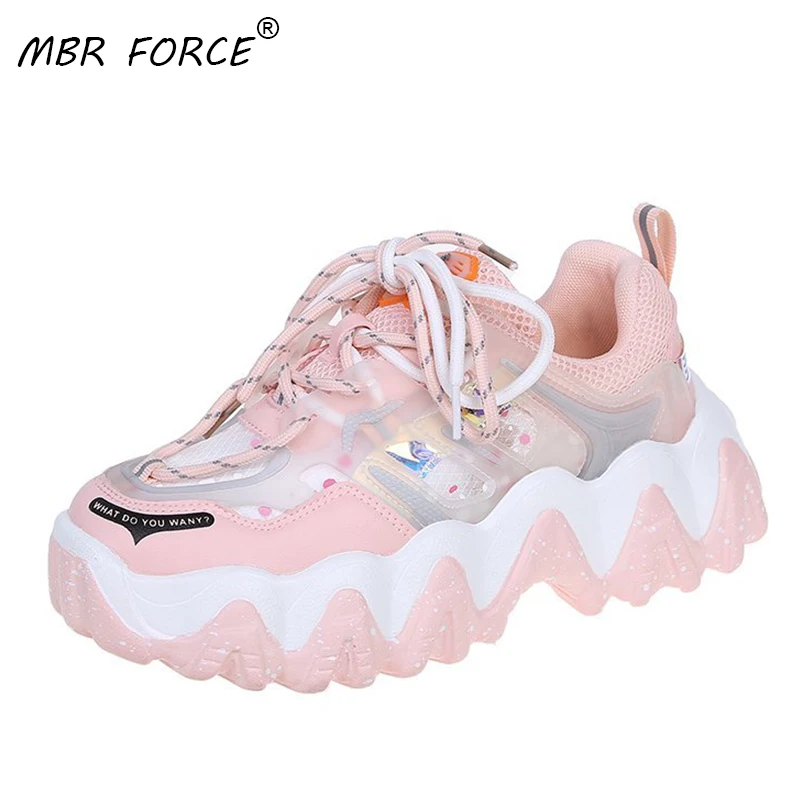 

MBR FORCE New 2021 Chunky Sneakers Women Rainbow Color Leather Round Toe Lace-Up Lady Casual Shoes Female Handmade Dad Shoes