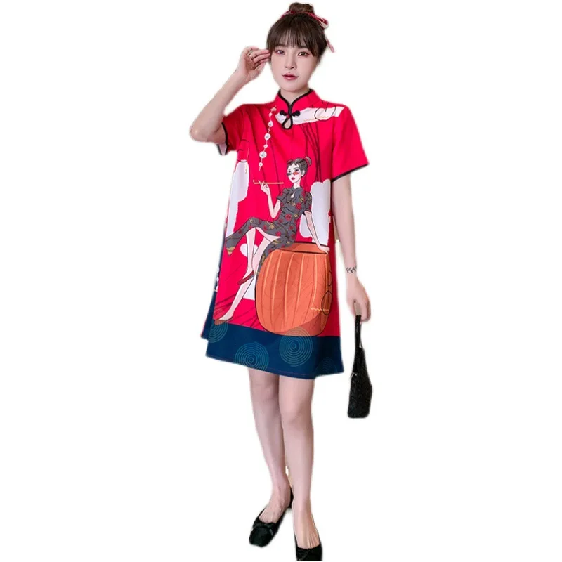 

Festive Chinese Style Loose Size Slim Young Dress Summer New Daily Can Wear Improved Cheongsam