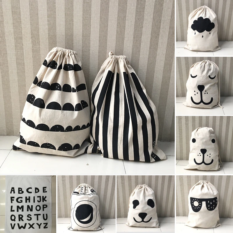 

Striped Animal Pattern Cotton Laundry Bag Large Drawstring Bundle Dirty Clothes Debris Standing Bucket Organizer Pouch 46*42cm