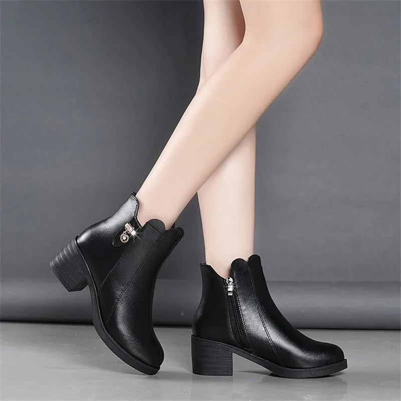 Черные ботильоны на молнии низком каблуке женская обувь chaussures femme Zapatos De Mujer Botines