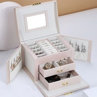 2021 newly jewelry storage box large capacity portable lock with mirror jewelry storage earrings necklace ring jewelry display