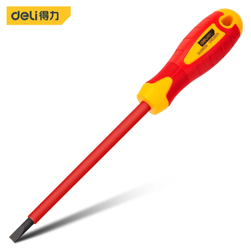 

Deli Multi-Purpose Insulated Screwdriver CR-V High Voltage 1000V Magnetic Slotted Screwdriver Durable Hand Maintenance Tools