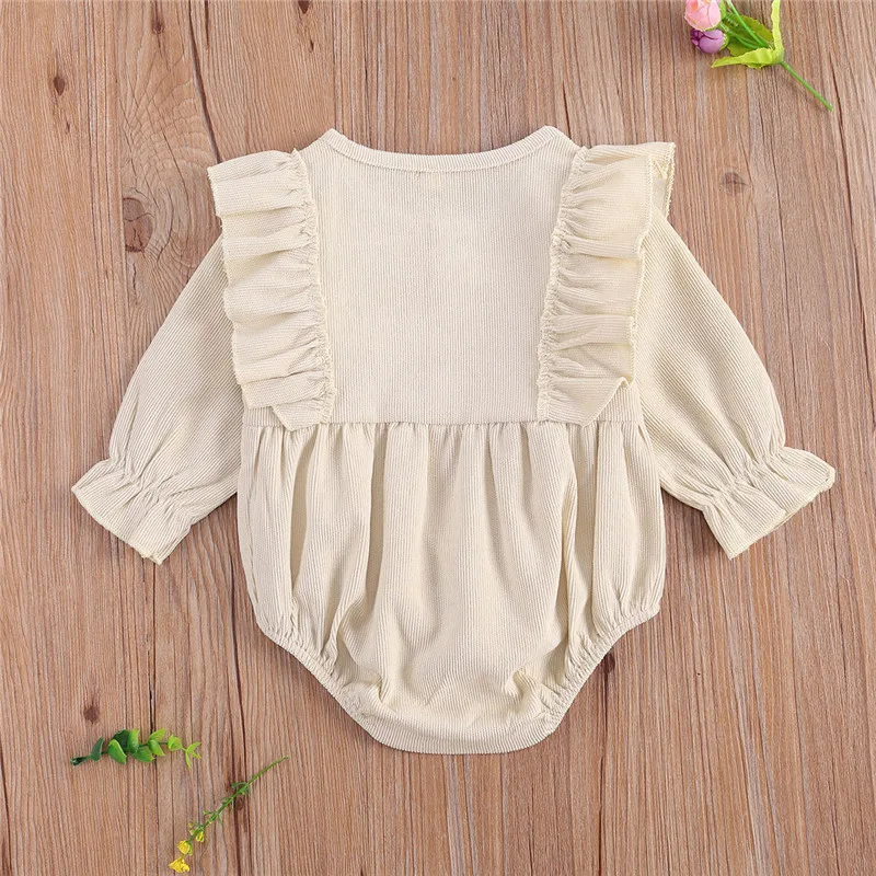 

New Born Baby Romper Solid Color Round Neck Long Sleeve Bodysuit For Kids Boys And Girls Corduroy Clothing