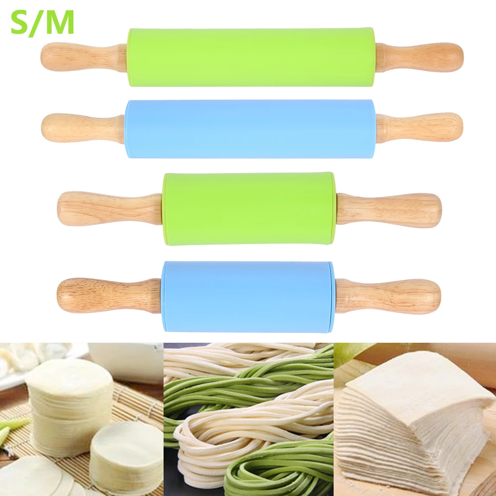 

Dough Roller Bakery Accessories Food Grade Silicone Rolling Pin Adjustable Rolling Pin Wooden Handle Non-Stick Pastry Roller