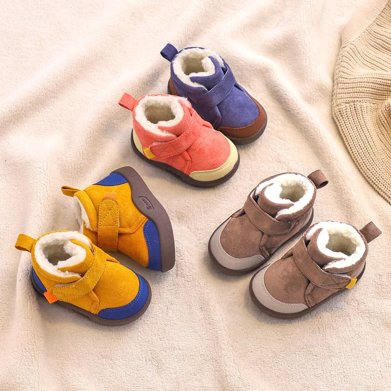 

1-5y Baby Girls And Boys Soft Patchwork Casual Cotton Shoes Toddler Non-slip Warm Boots Infants Korean Fashion High-top Sneakers