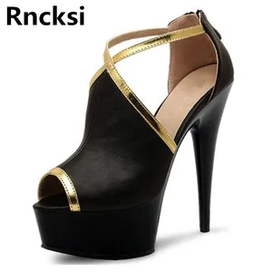 Rncksi Women Sexy Ankle Straps Sandals Wedding Party Pole Dance Shoes 15CM High Heels Sandals With 5cm Platform Shoes