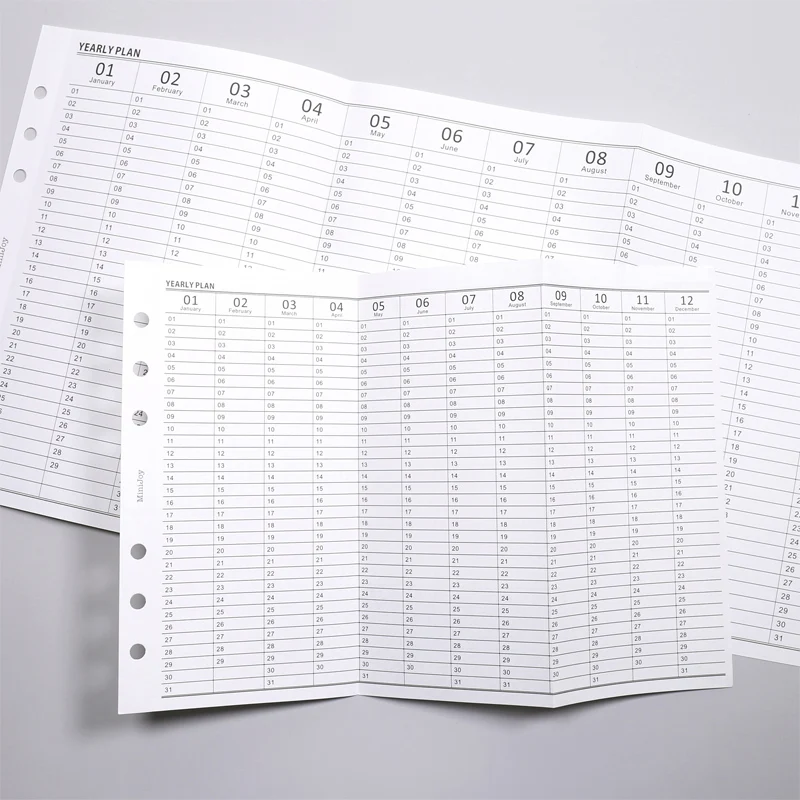 

Simple Vertical Yearly Plan CheckList A5A6 Planner Insert Journal Refill Three Fold Filler Papers for 6 Hole Binder Organizer