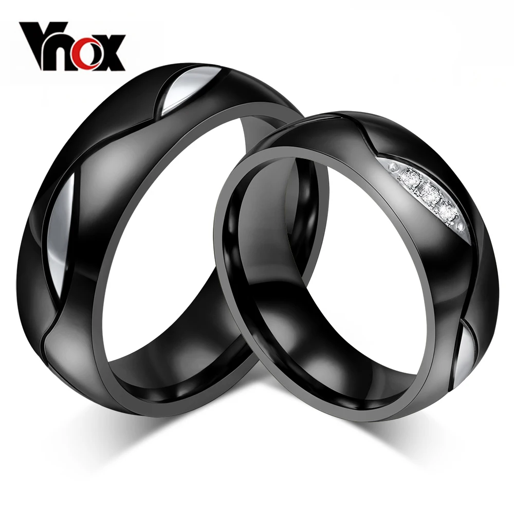 Vnox Черный обручальное кольцо для любовника пару кольца CZ 316L Нержавеющая сталь