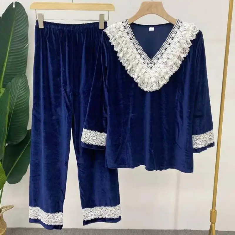 

Модная женская одежда для сна Tulin из 2 предметов, пикантный пижамный комплект с V-образным вырезом, Осенний Пижамный костюм, Женская домашняя одежда, повседневный брючный костюм