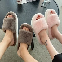 winter men womens slippers thick bottomed fur furry slippers home soft platform shoes 2021 indoor house warm cotton slippers
