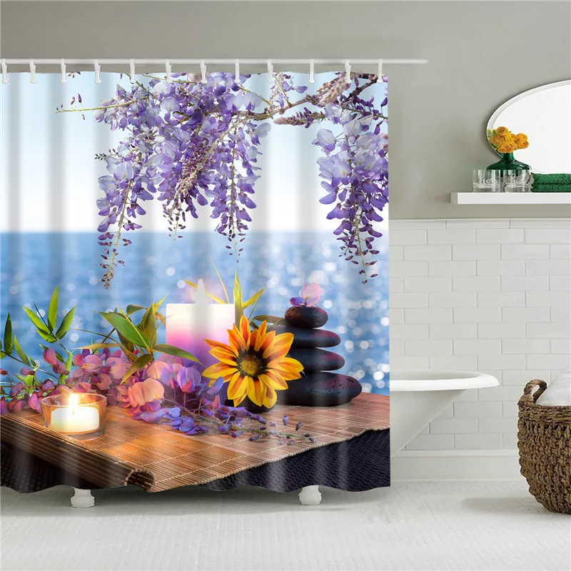 

Simple Landscape Print Shower Curtain Bathroom 3D Flower Summer Vacation Scenery Shower Curtain For Bathroom Curtain