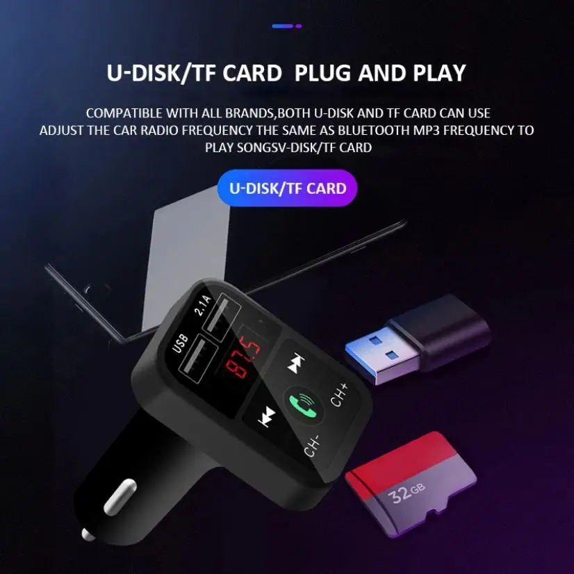 Handsfree transmisor fm bluetooth автомобильный комплект fm-радио Передатчик Автомобильный mp3 плеер USB зарядное устройство Быстрая зарядка мобильный телефон модулятор