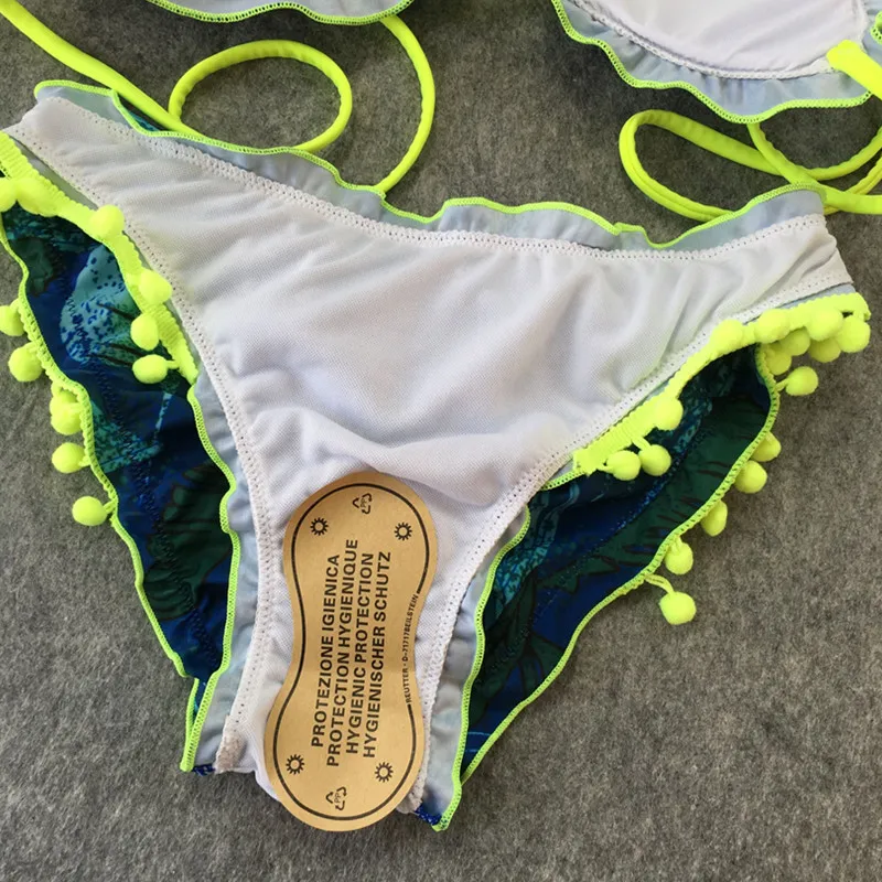 Новый бразильский комплект бикини с помпонами сексуальный купальник пуш-ап