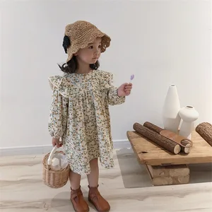 Spring Autumn Clothes Pastoral Baby Long-Sleeved Cotton And Linen Floral Doll Dress Children'S Tempe