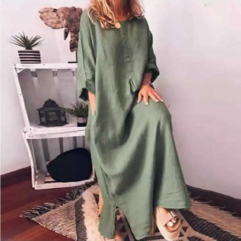 

Shirt Oversize Length Full Kaftan Maxi Women Cotton Long Tops Dress