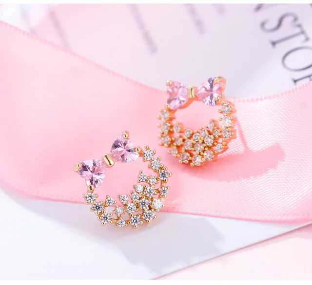 2020 Design Wreath Bow Earrings Female Simple For Women Crystal Dangle Zircon Sweet Jewelry Gift | Украшения и аксессуары
