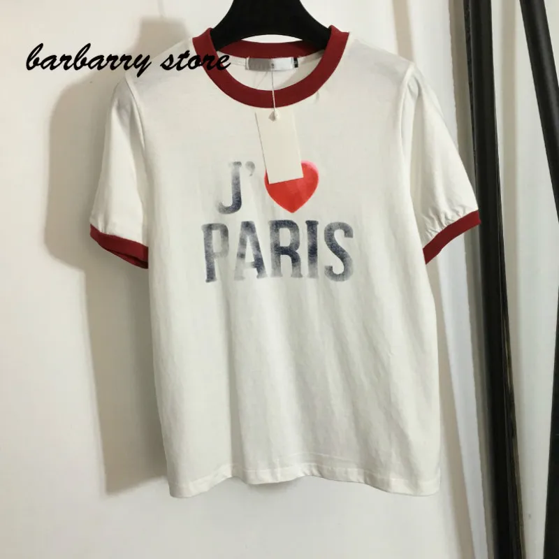 

2021 luxury design love letter printing fashion women's versatile cotton short sleeve temperament round neck graphic T-shirt