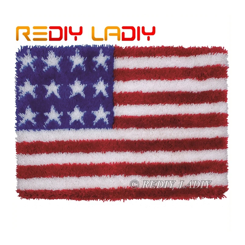 

Набор крючков с защелкой, ковер, вязаный крючком ковер, ковер с американским флагом, акриловая пряжа, предварительно напечатанный холщовый ...