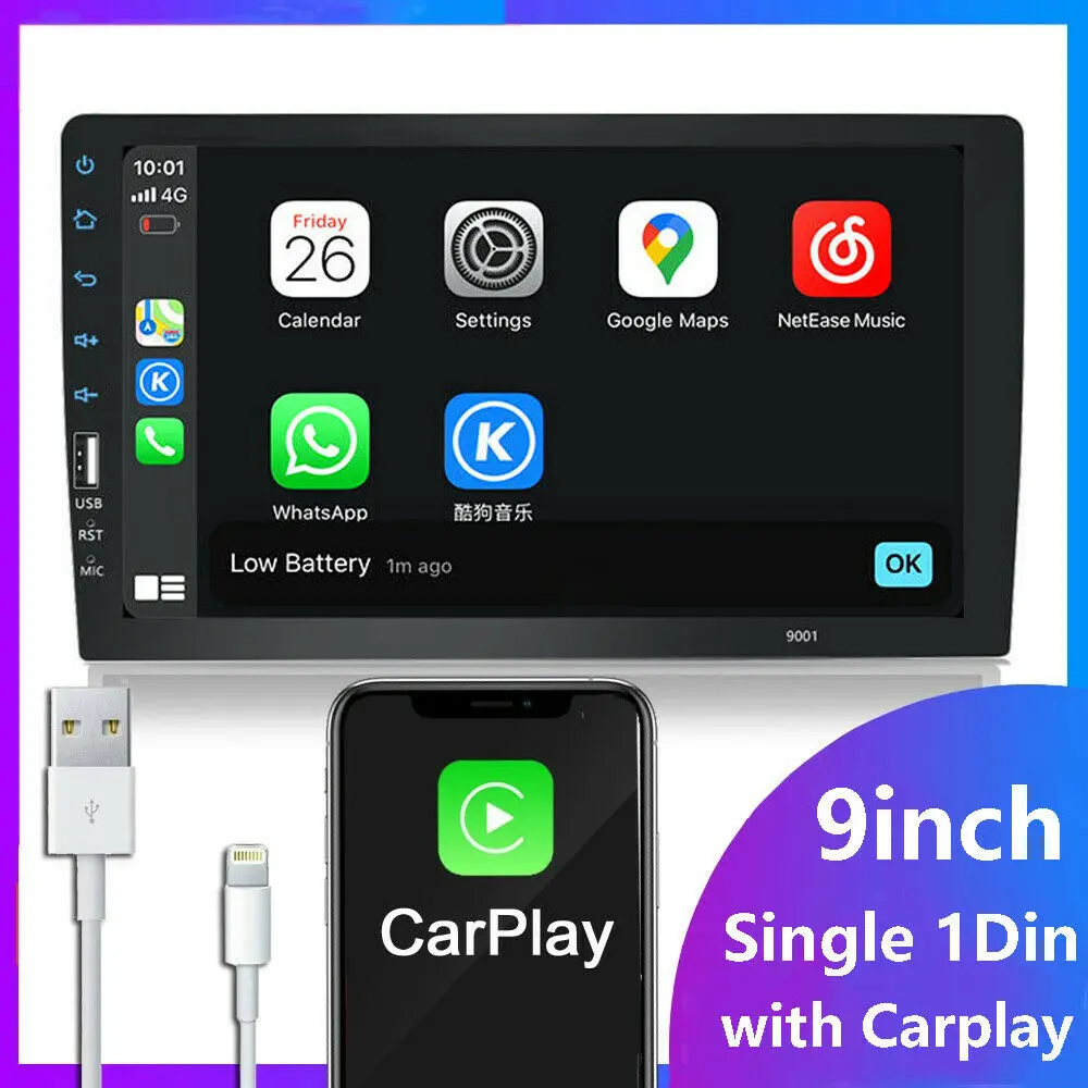 

1DIN Car Radio 9 inch Touch Screen 1din Multimedia Video Player Bluetooth USB Audio System for Apple Carplay Auto MP5