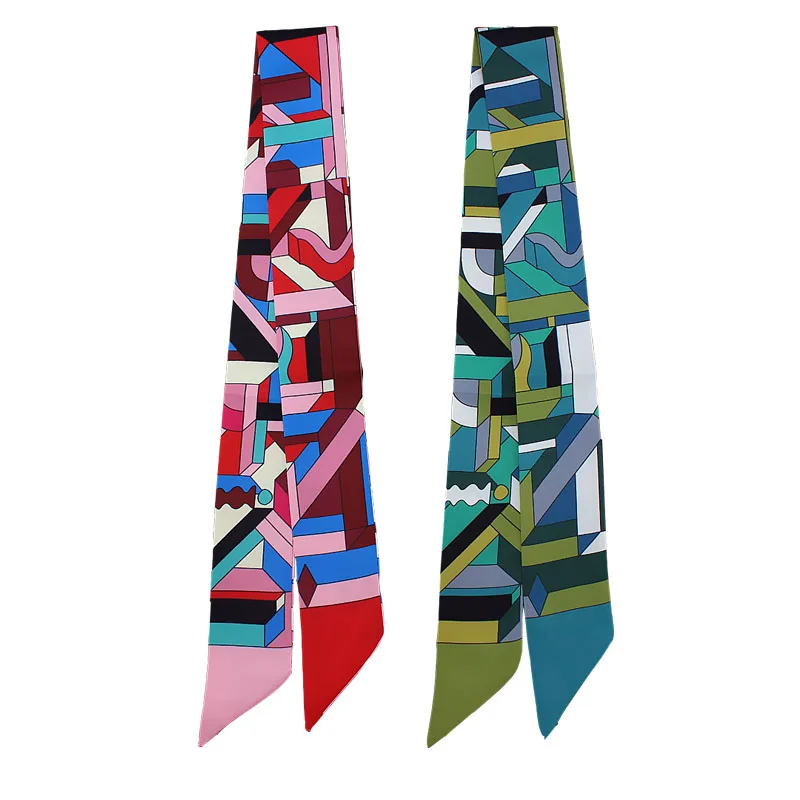 

Spring and Summer Geometric Stripe Small Silk Scarf Binding Bag Handle Neckline Ribbon Scarf Women's Wrist Towel