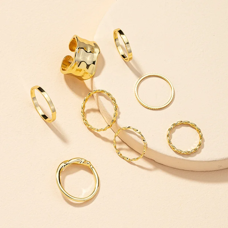 

Fashion Jewelry 8 PC Per Set Rings High Quality Golden Plating Hot Selling Round Metal Rings For Girl Lady Gifts