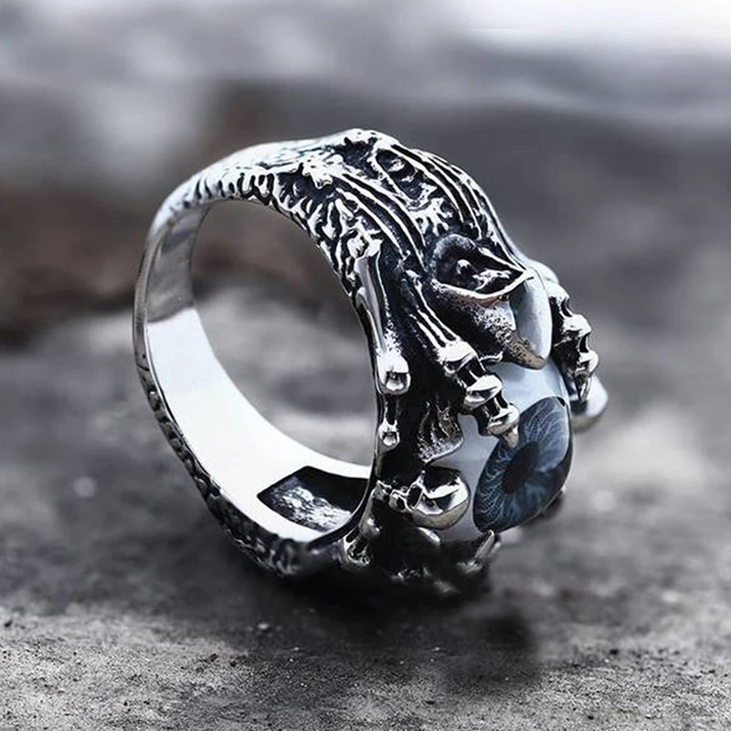 

Fashion Creative Alternative Fashion Evil Skull Monster Demon Eye Claw Ring Domineering Men's Eyeball Ring Hip Hop Jewelry