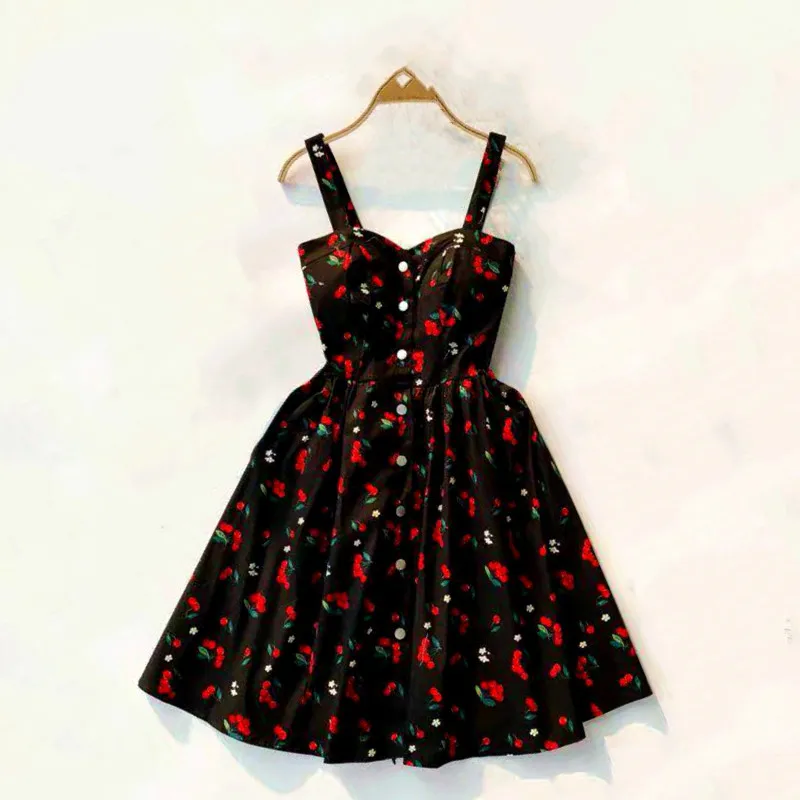 Женское платье на бретелях спагетти с цветочным принтом|Женские платья| |