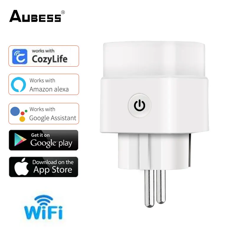 

AUBESS Smart Timer Plug 6A EU Plug WIFI Wireless Remote Socket Voice Control Home Fire Retardant PC Smart Power Socket